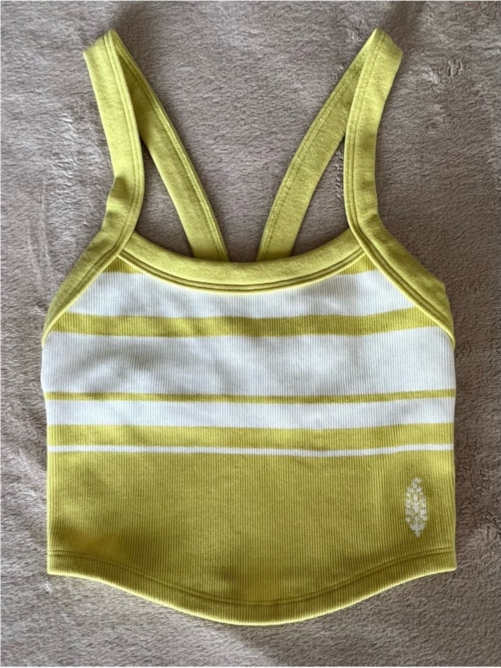 Striped Yellow & White Ribbed Tank Crop Top — Double Strap